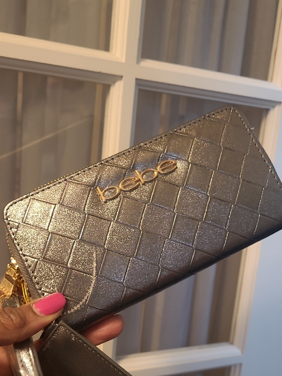 bebe Handbags - bebe Metallic Quilted Wallet — Silver Pewter